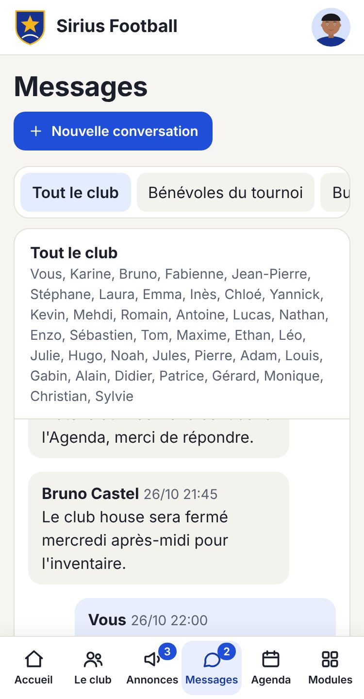 Conversation «&nbsp;Tout le club&nbsp;» avec plusieurs messages